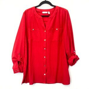 Susan Graver Roll Tab Button Up Blouse Womens Size 20W Cuffed Office Lightweight